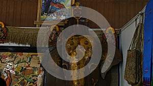 A closeup of handmade elephant handicraft art displayed at a trade show