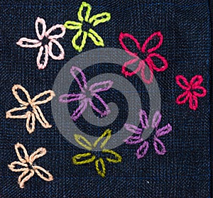 Closeup handmade embroidery floral