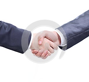Closeup.the handshake business partners. isolated on a white