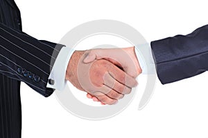 Closeup.handshake international business partners.isolated on a white