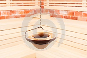 Closeup of hanging vessel in the salt sauna