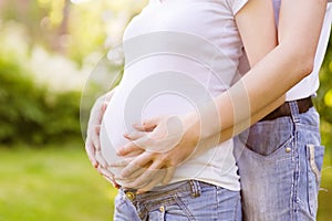 Closeup happy family awaiting baby