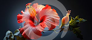 Closeup of Hawaiian hibiscus flower on dark background