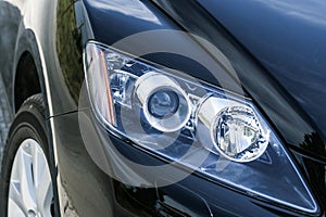 Closeup headlights of car