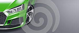 Closeup headlights of Car. Exterior detail with headlights of car. Modern luxury car banner background. Concept of