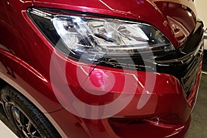 Closeup headlights of modern car suv van