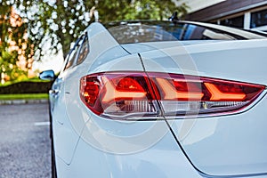 Closeup headlights of new sport car, business and transportion
