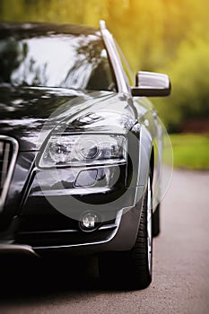 Closeup of a headlights of a sport car