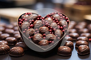Closeup of Heart-shaped Box of Chocolates - A Classic Valentine's Day Gift AI Generated