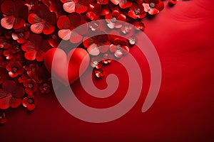 Closeup Heart Surrounded by Flowers on a Red Background with Clo photo