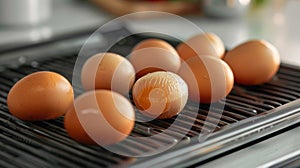 A closeup of the heating plate featuring evenly spaced ridges to distribute heat evenly and ensure perfectly cooked eggs photo