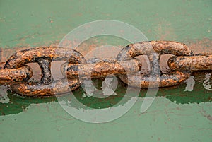 Closeup of heavy rusty. metal chain link, Fengdu, China