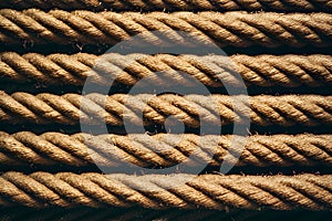 Closeup of hemp rope background, textured nautical material