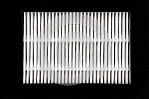 Closeup of HEPA filter. White stripped