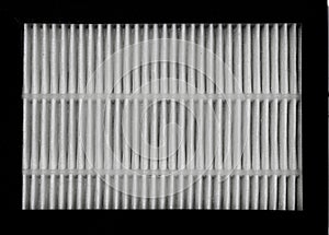 Closeup of HEPA filter. White stripped
