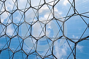 Closeup of hexagonal structure, Eden Project, Cornwall, UK.