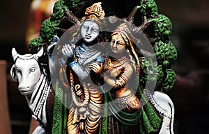 Closeup of Hindu Gods Krishna and Radha