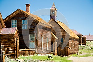 Closeup of historic buildings at Bodie