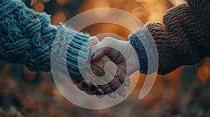 The closeup of holding hands.AI generated image