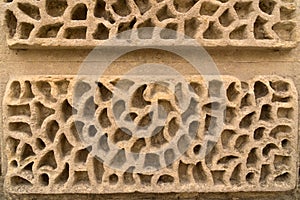 Closeup hole decoration brick wall sandstone background