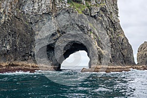 Closeup of a hole in the rock, Piercy Island, New Zealand