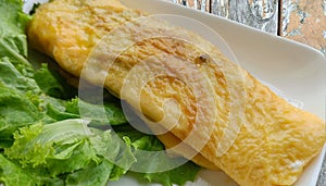 Closeup. Homemade egg rolls on wooden background. healthy diet weight loss. with clipping path