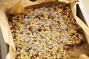 Closeup of a homemade pile of muesli