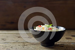 Closeup of hot instant noodles with smokes