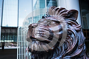 Closeup of the HSBC Lion at HSBC Hong Kong headquarters