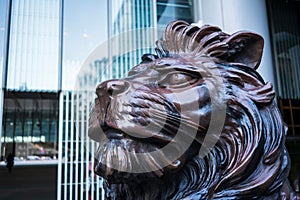 Closeup of the HSBC Lion at HSBC Hong Kong headquarters photo