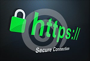 Closeup, https and secure connection for a website, internet search and screen with browser address. Url, engine and