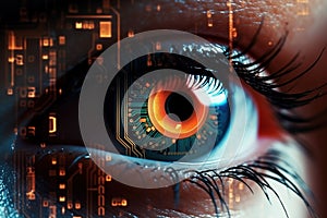 Closeup of human eye with digital chip iris