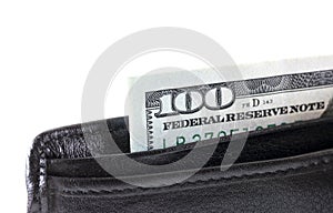 Closeup hundred dollars in wallet