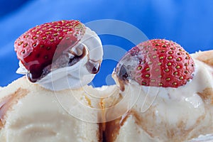 Closeup of ice cream with strawberry and banana