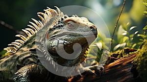 Closeup Iguana in a tree bunch