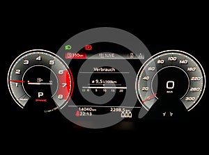 Closeup of illuminated Audi A5 car control display