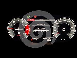 Closeup of illuminated Audi A5 car control display