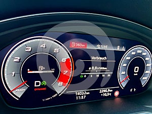 Closeup of illuminated Audi A5 car control display