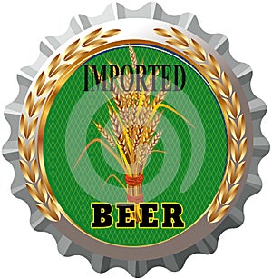Closeup illustration of a beer bottle cap with Imported beer writing