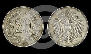 Closeup image of Austria-Hungary heller coin, Franz Joseph