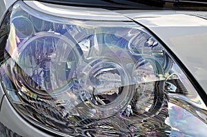Closeup image of a car head lamp