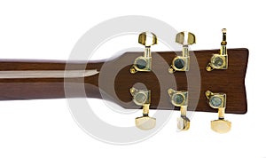 Closeup image of classical gold guitar tuners