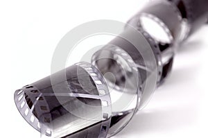 Closeup image of curling black and white film