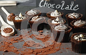 Closeup image of delicious fresh chocolate cupcakes