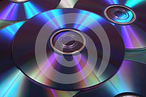 Closeup image of DVDs and CDs