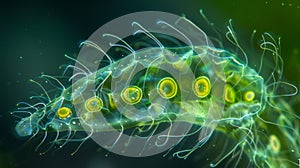 A closeup image of a euglenoid flagellum the long whiplike structure that propels the cell through water. The flagellum