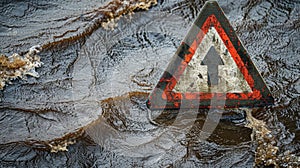A closeup image of a flood warning sign with the words Dont Ignore the Signs Be Aware of Flood Risks in Your Area. photo