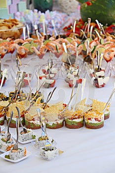 Closeup image of gourmet snacks at the party