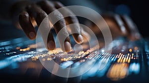 A closeup image of hands inputting data on a quantum computing interface emphasizing the precision needed in configuring