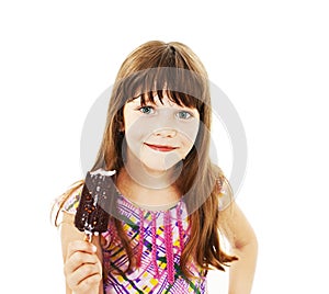 Closeup image of a little girl with ice cream